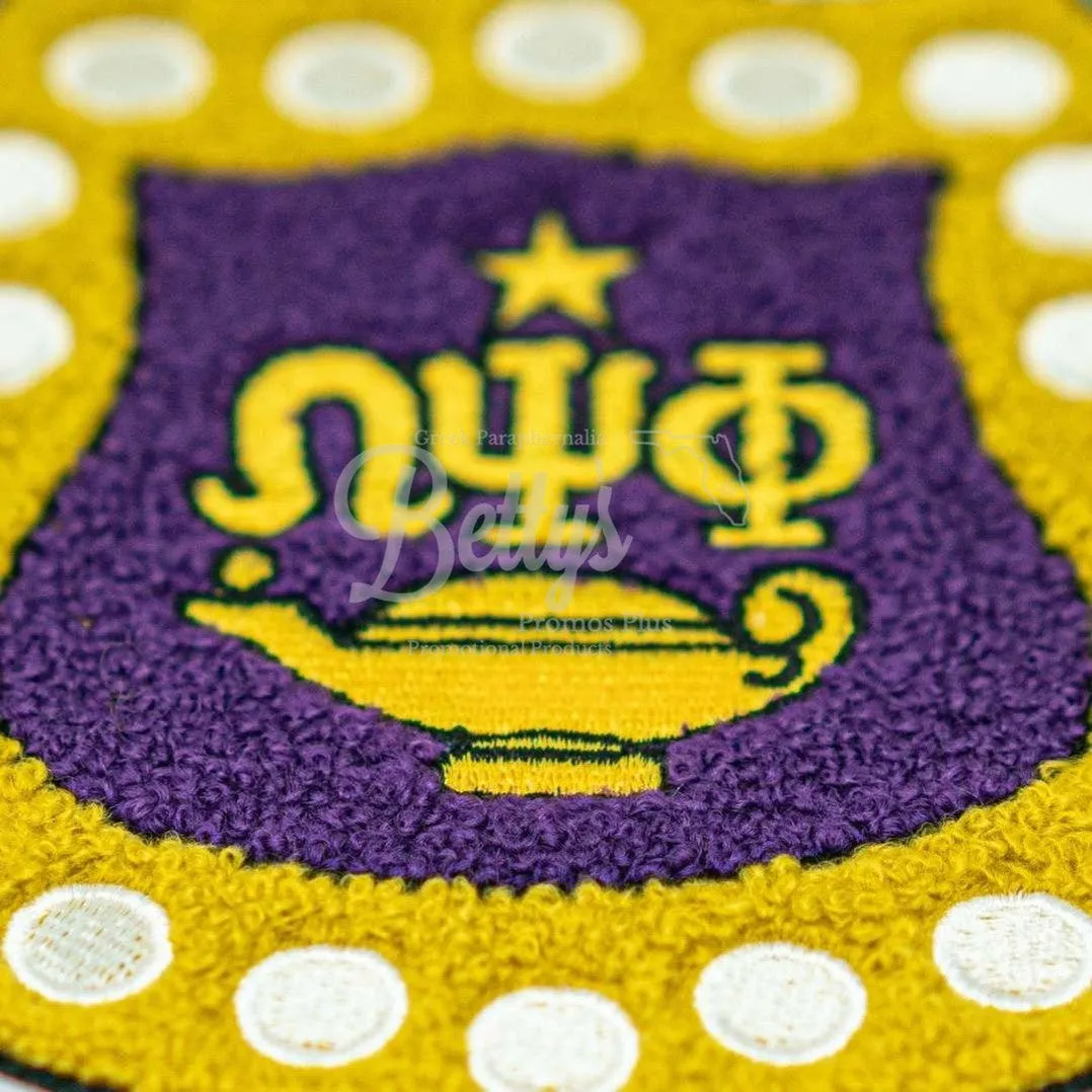 Omega Psi Phi ΩΨΦ Chenille Shield with White Background Embroidery Patch
