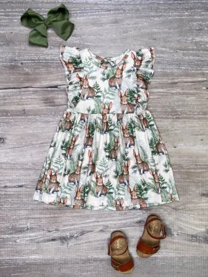 Peter Rabbit Green Ivy Flutter Short Sleeve Girls Spring Dress