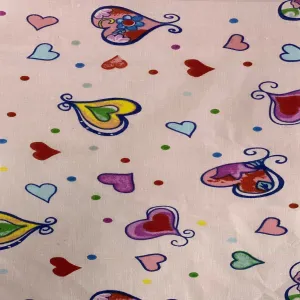 Pink Heart Shape Print Poly Cotton Fabric