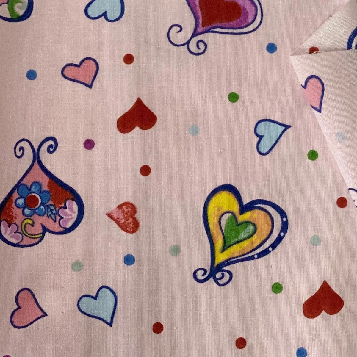 Pink Heart Shape Print Poly Cotton Fabric