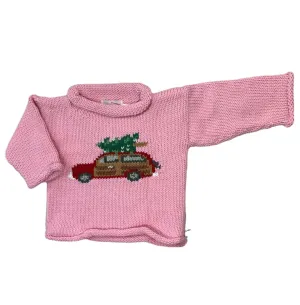 Pink Woody Wagon Christmas Roll Neck Sweater
