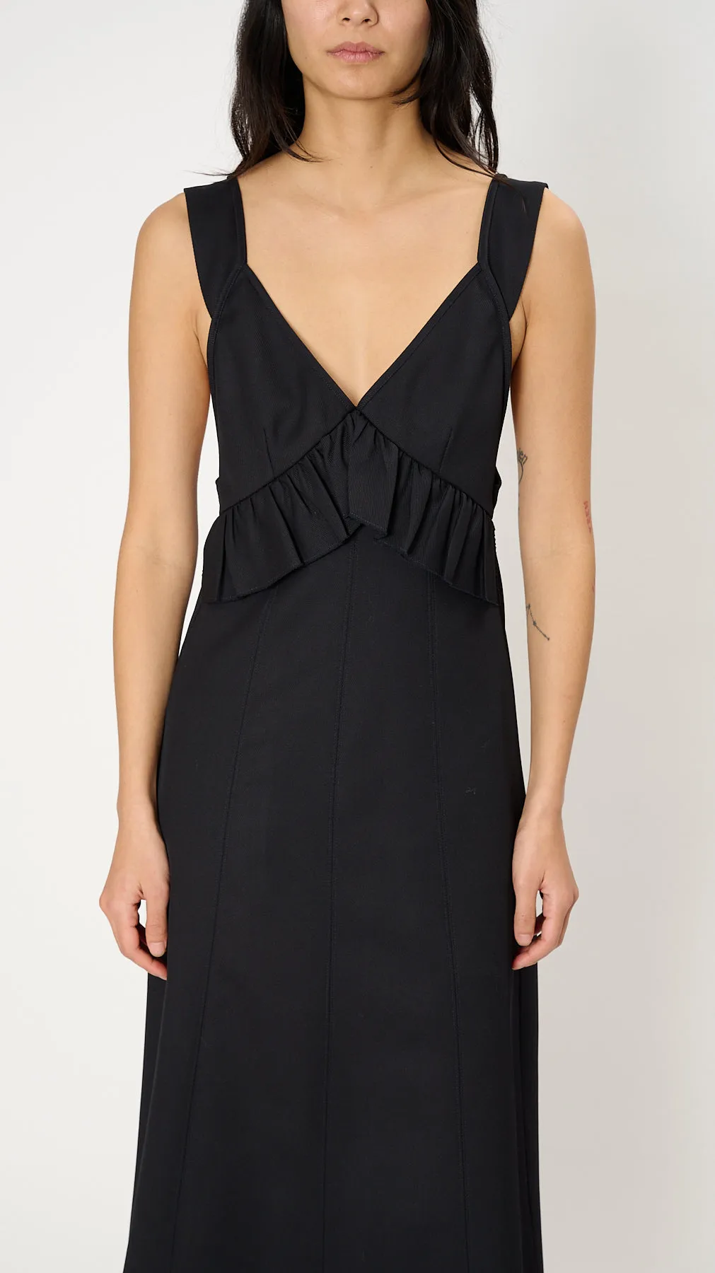 Ruffle Midi Dress in Navy Black