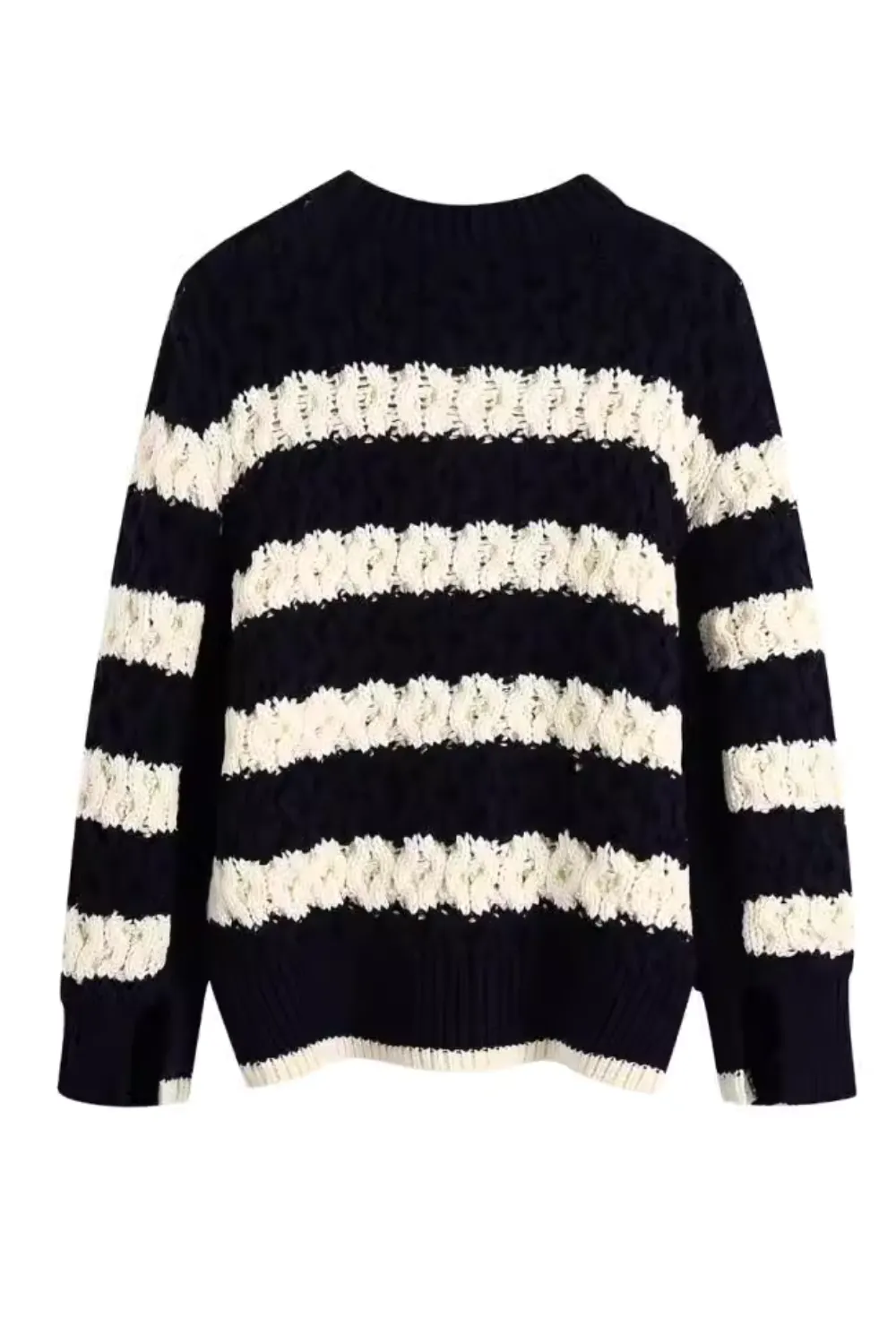 'Sage' Striped Round-Neck Knitted Pullover Sweater