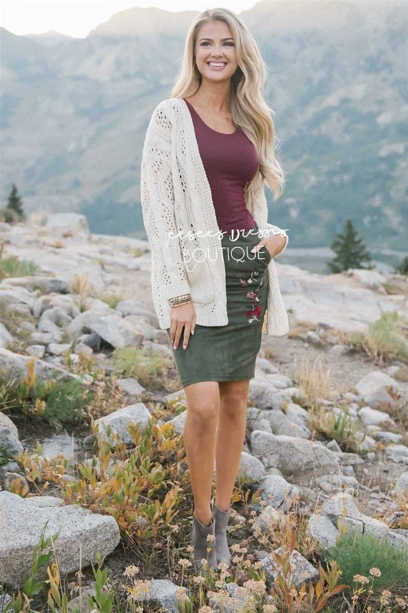 Suede Embroidered Pencil Skirt