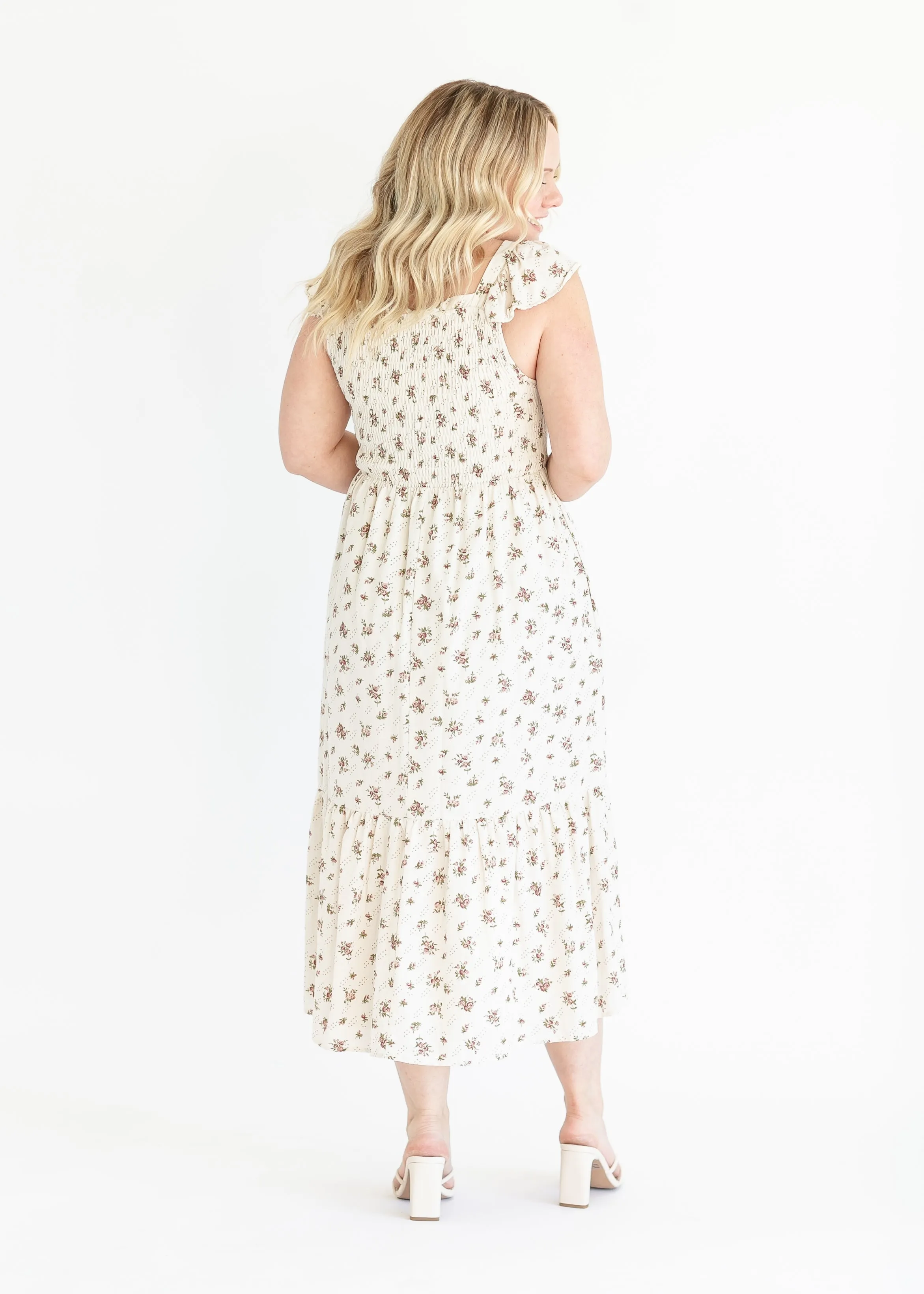 Summer Cap Sleeve Floral Smocked Midi Dress - FINAL SALE