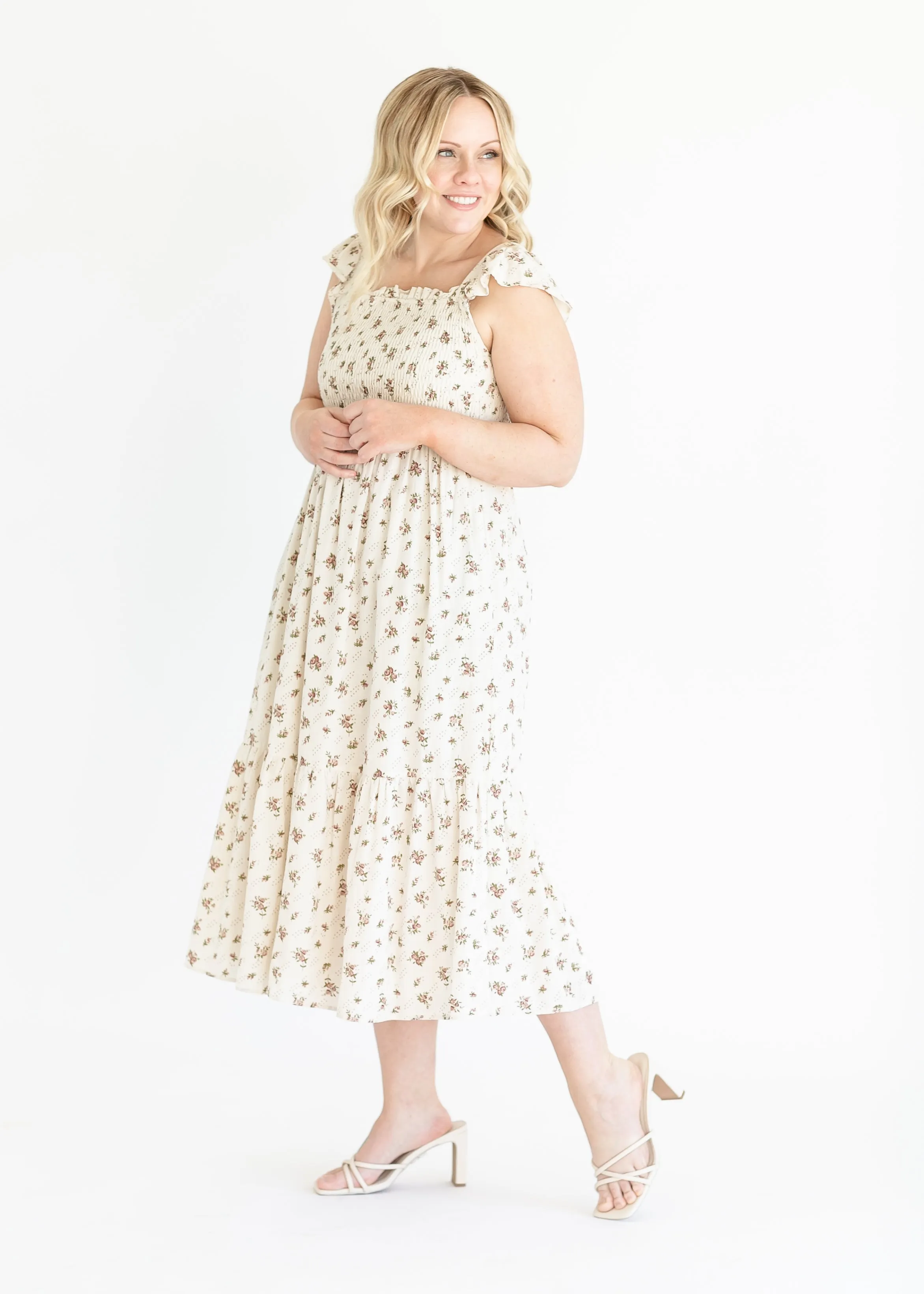 Summer Cap Sleeve Floral Smocked Midi Dress - FINAL SALE