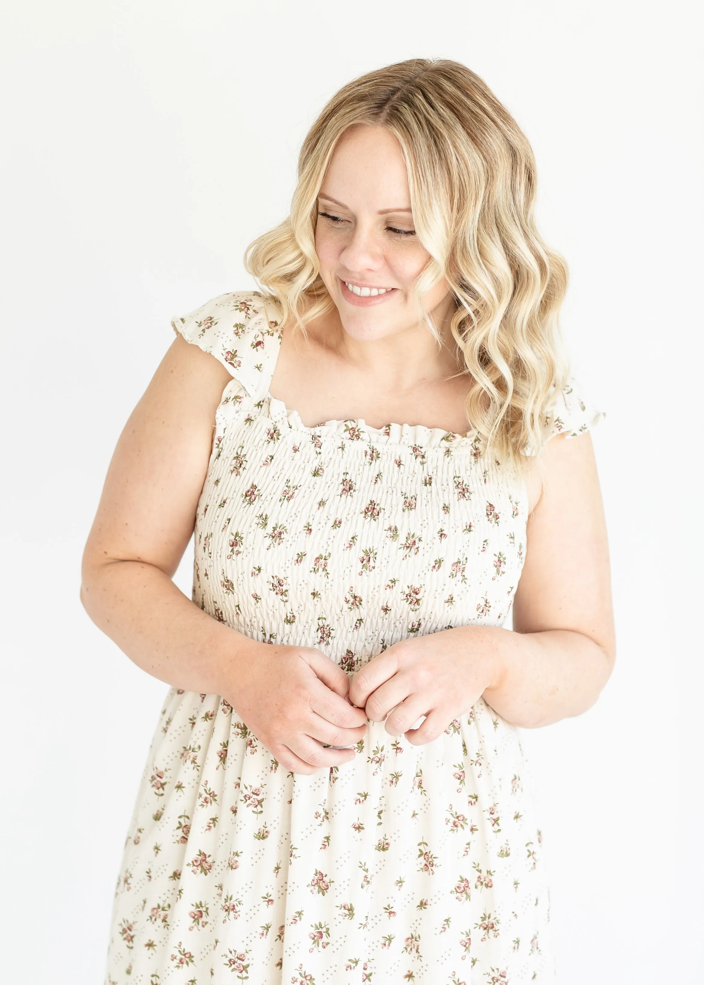 Summer Cap Sleeve Floral Smocked Midi Dress - FINAL SALE