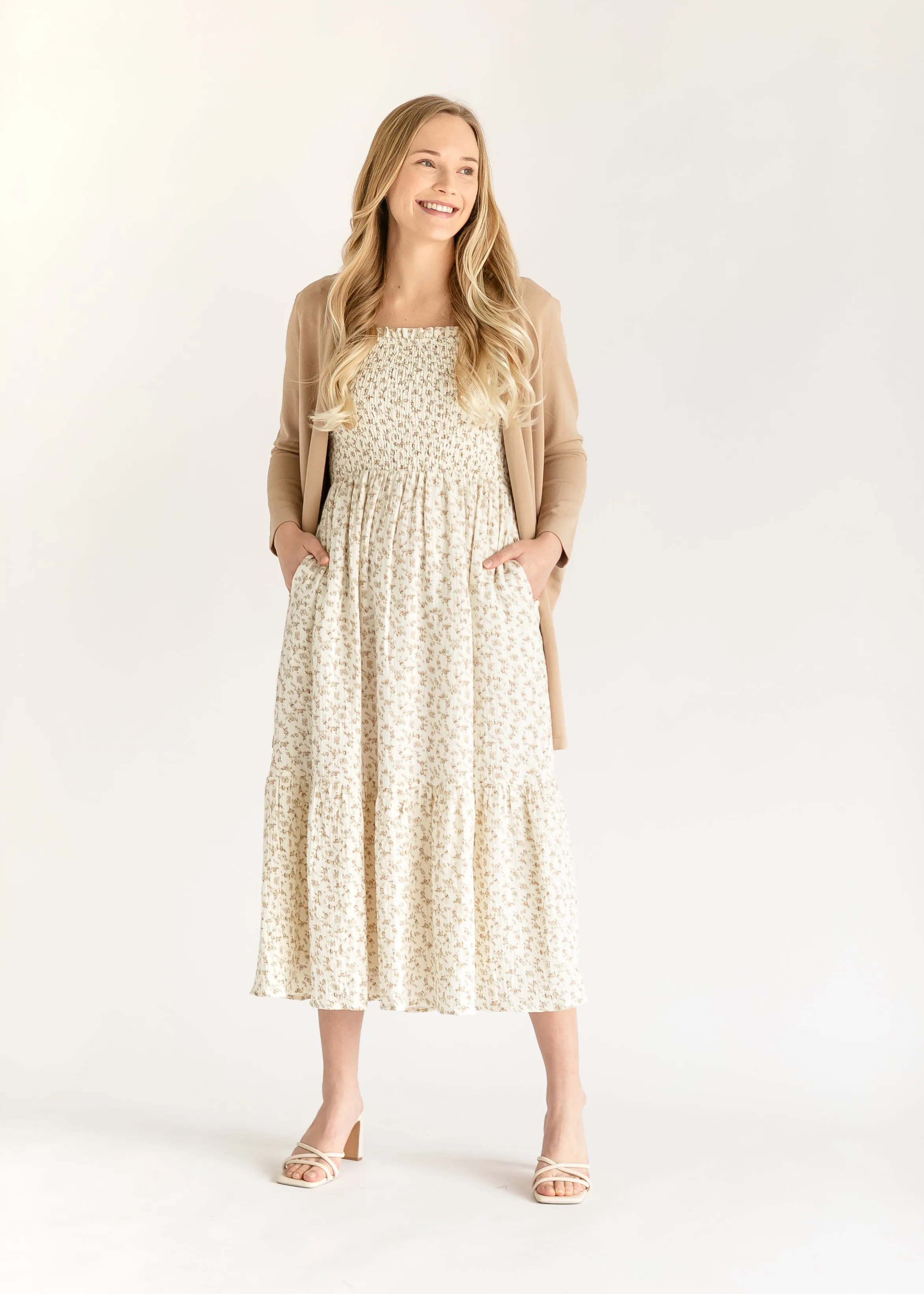 Summer Cap Sleeve Floral Smocked Midi Dress - FINAL SALE