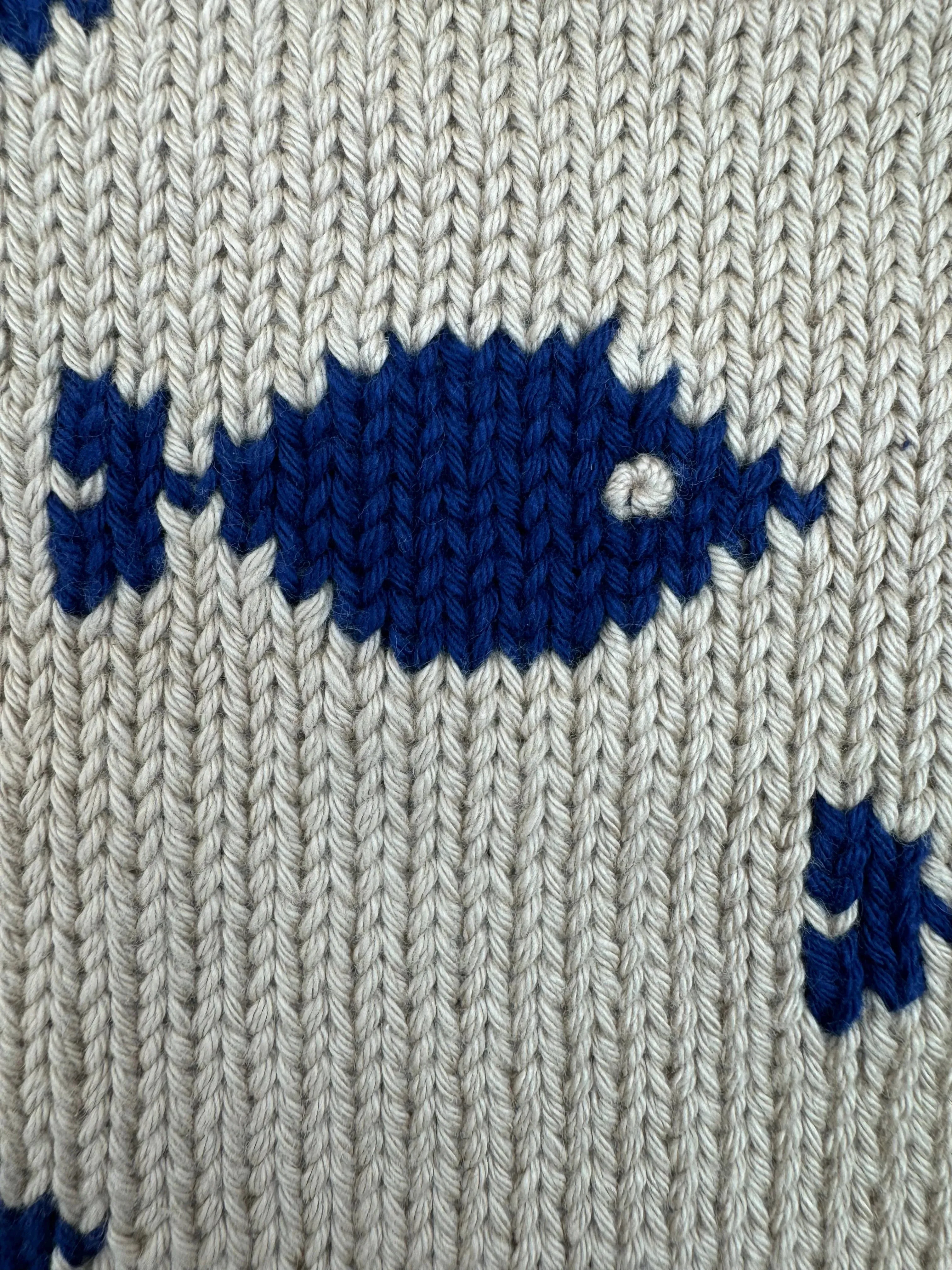 Tan/Navy All Over Fish Roll Neck Sweater