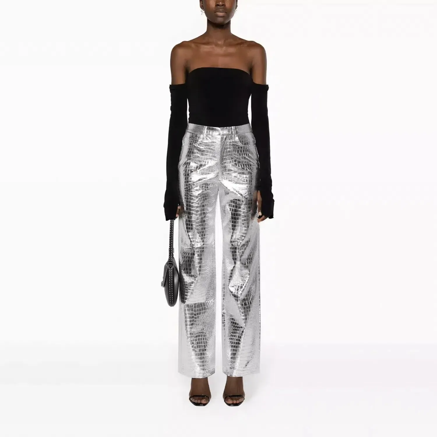 Thalara – Bold texture – Metallic crocodile pants