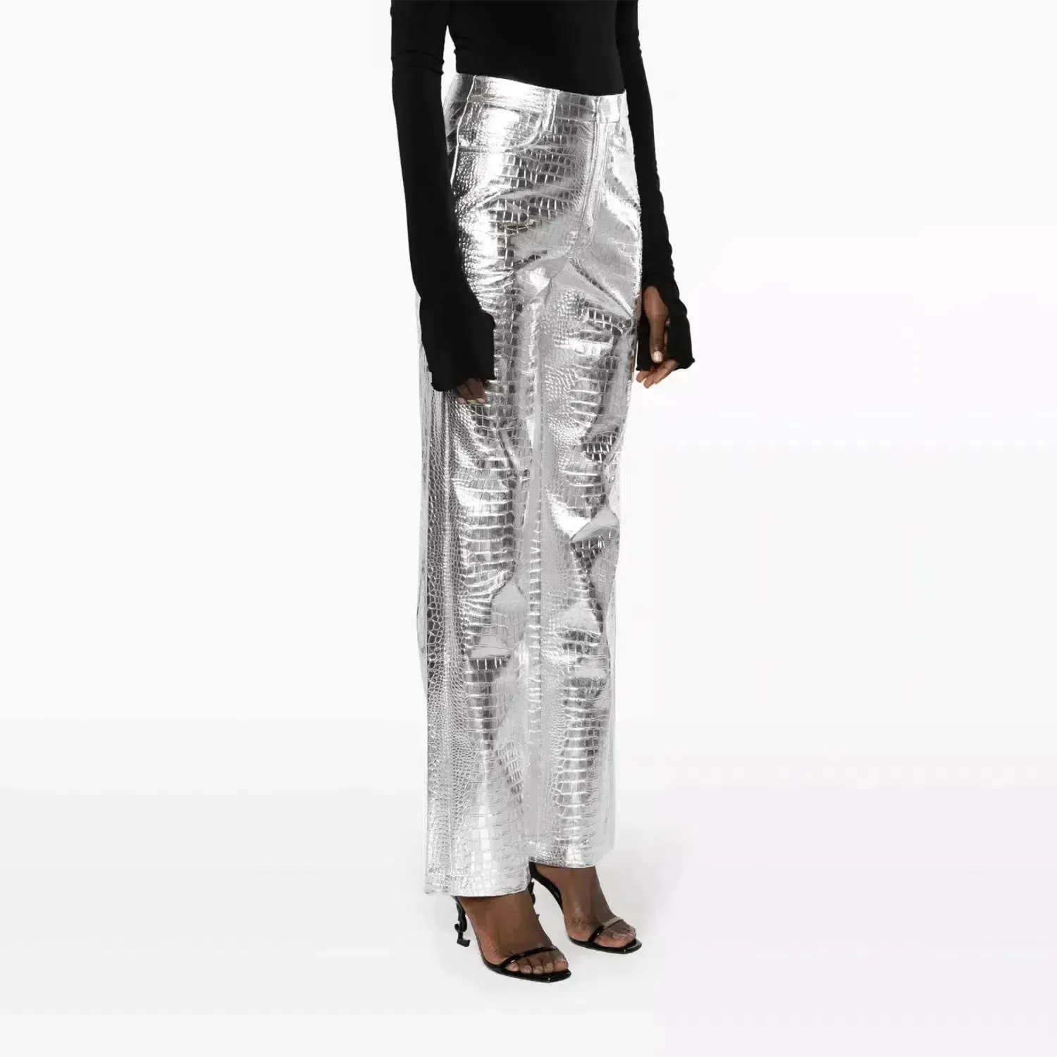 Thalara – Bold texture – Metallic crocodile pants