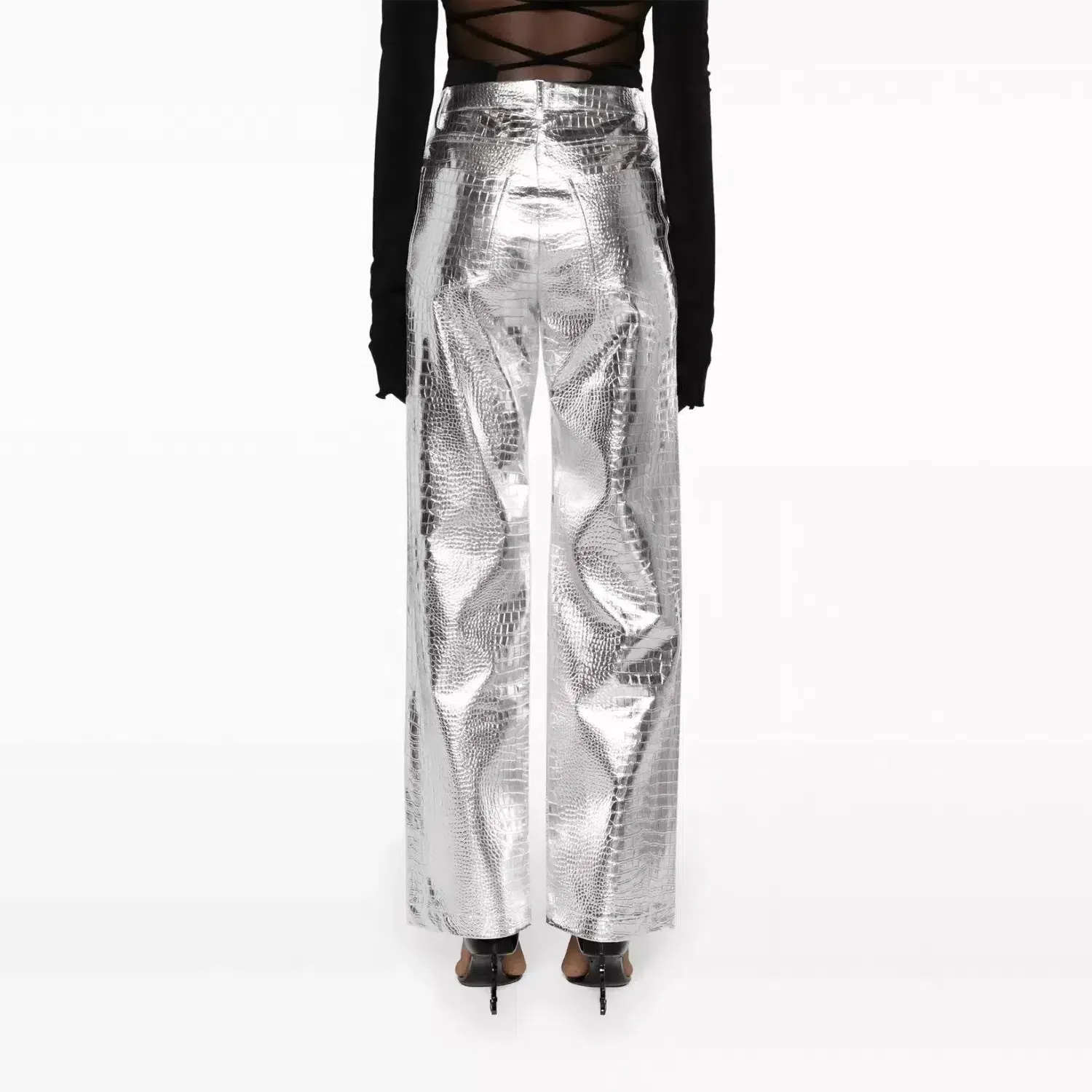 Thalara – Bold texture – Metallic crocodile pants