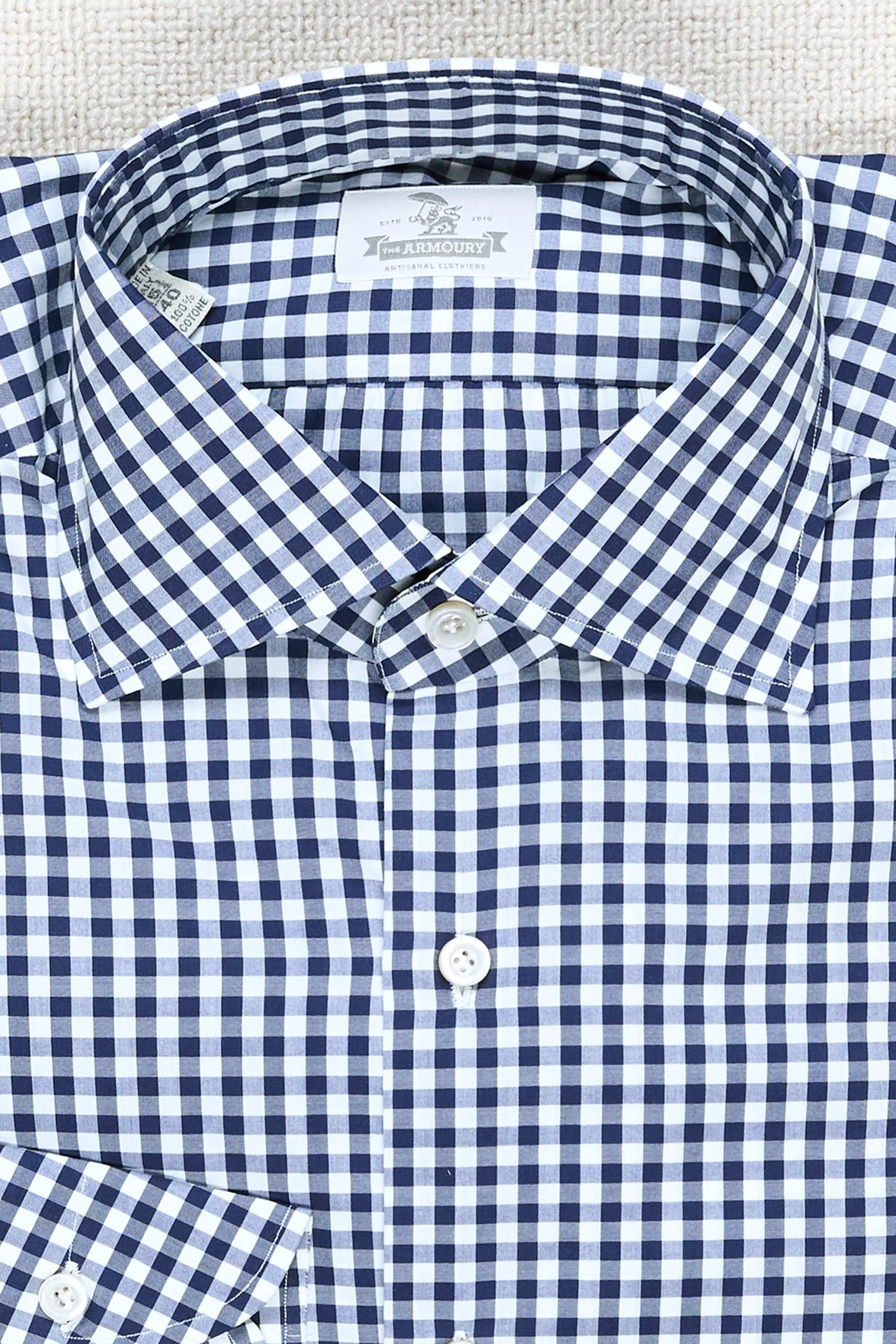 The Armoury Navy with White Gingham Cotton Spread Collar Shirt