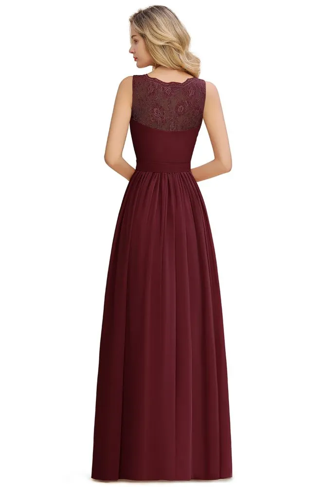 V-Neck Aline Ruffle Chiffon Bridesmaid Dress Sleeveless Floral Evening Swing Dress