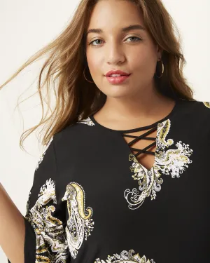 Veronica Paisley-Print Lace-Up Dress | Black / Ivory