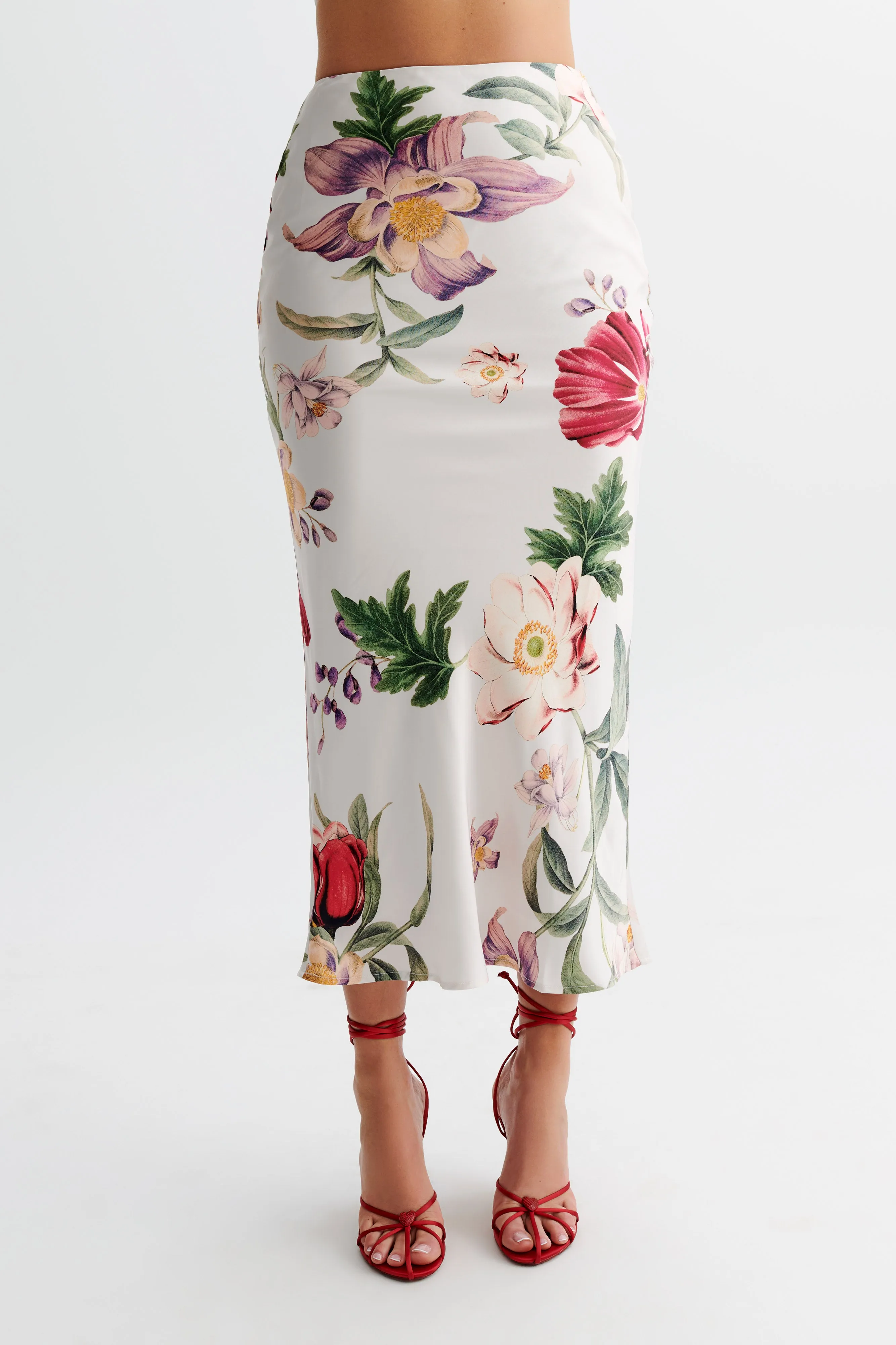Viviana Satin Midi Skirt - Bella Rosa Print