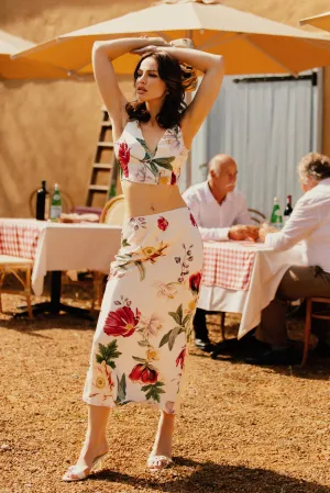 Viviana Satin Midi Skirt - Bella Rosa Print
