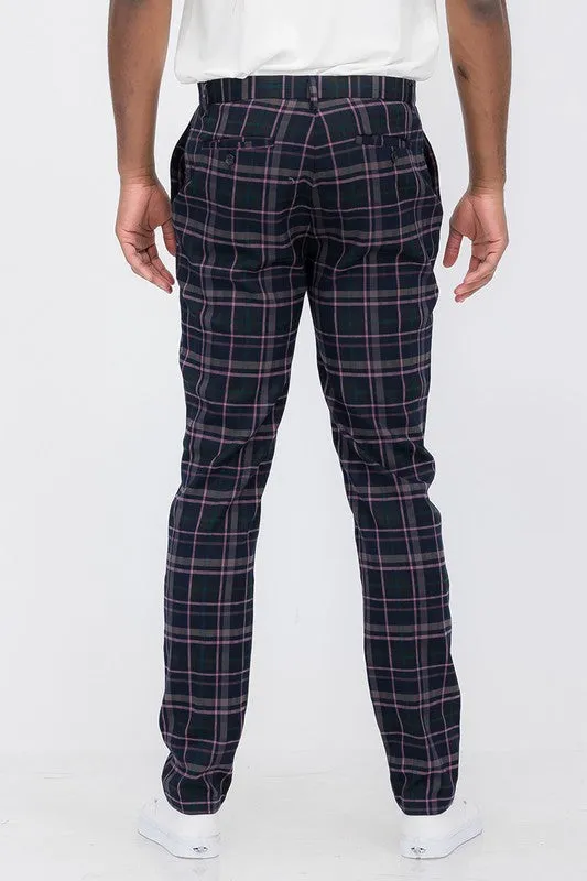 Weiv Mens Plaid Trouser Pants - Navy