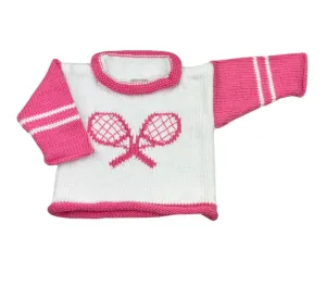 White and Pink Tennis Roll Neck Sweater