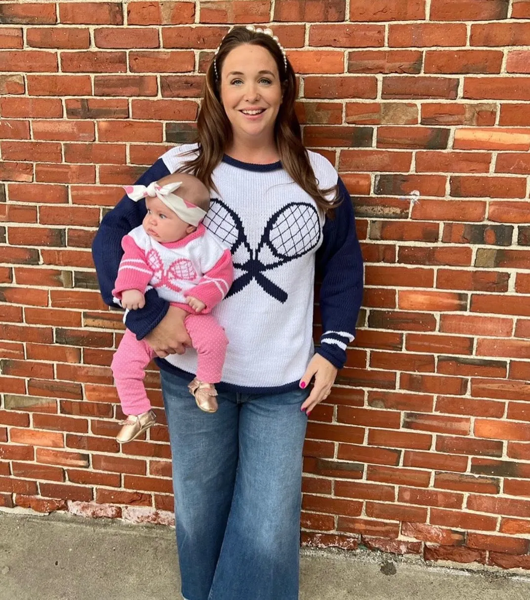 White and Pink Tennis Roll Neck Sweater