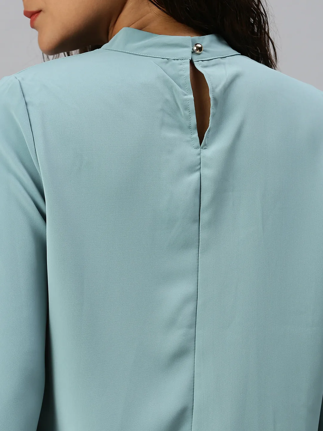 Women Solid Turquoise Blue Top