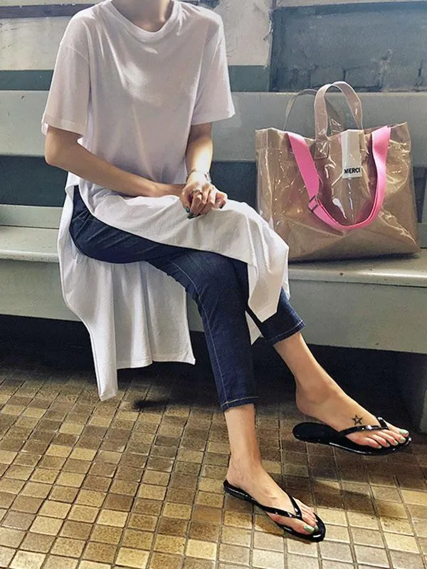 xakxx Casual Simple Split-Side Designed Long T-Shirt