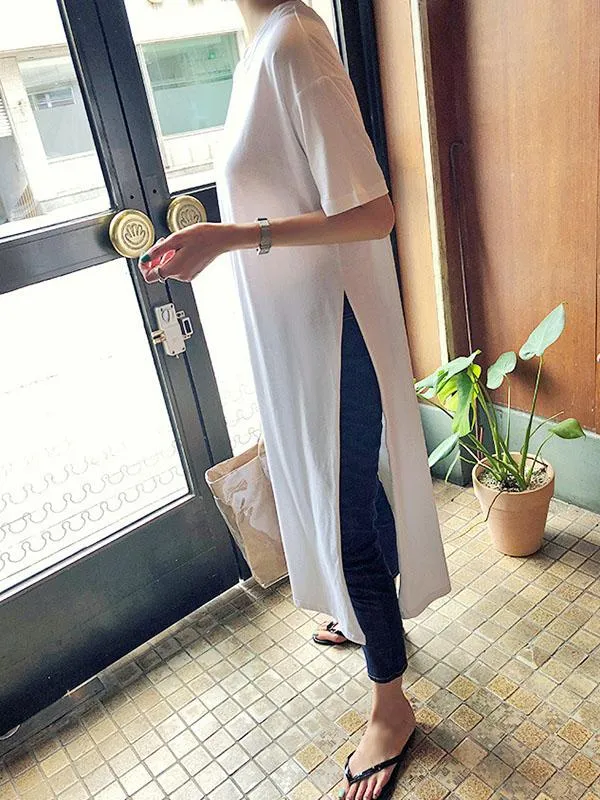 xakxx Casual Simple Split-Side Designed Long T-Shirt