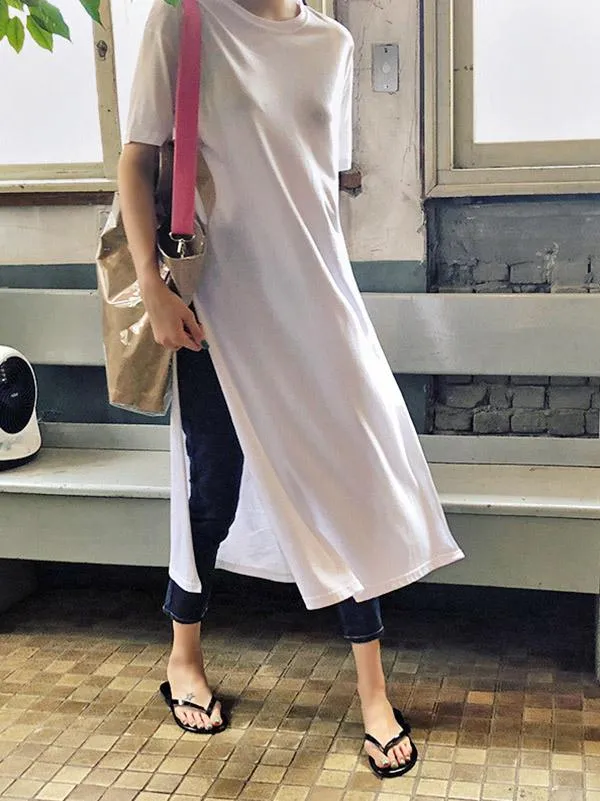 xakxx Casual Simple Split-Side Designed Long T-Shirt