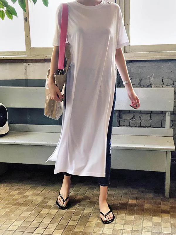 xakxx Casual Simple Split-Side Designed Long T-Shirt