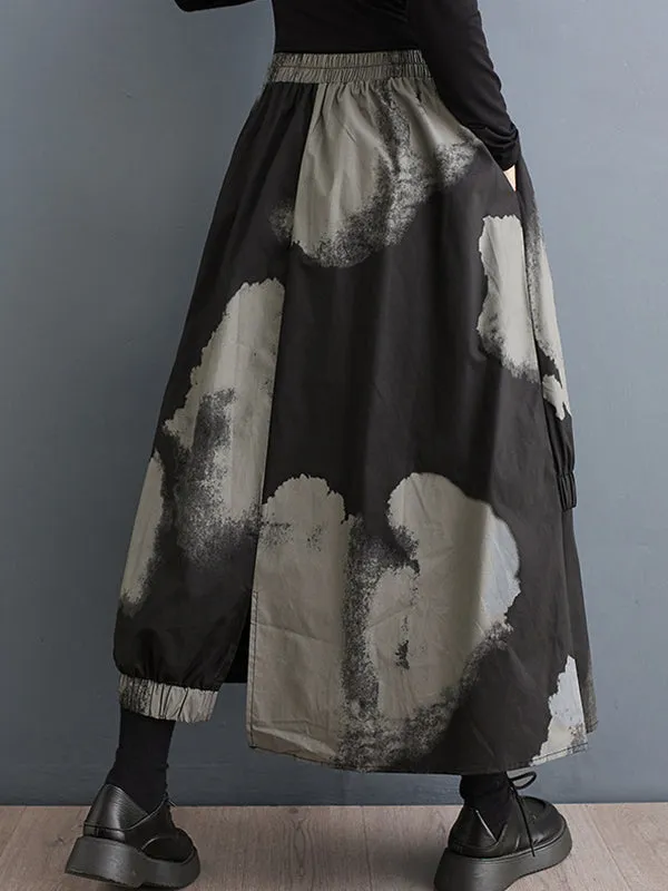 xakxx High Waisted Loose Asymmetric Elasticity Pleated Split-Joint Skirts