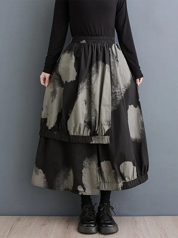 xakxx High Waisted Loose Asymmetric Elasticity Pleated Split-Joint Skirts