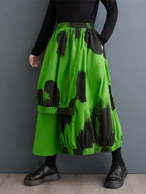 xakxx High Waisted Loose Asymmetric Elasticity Pleated Split-Joint Skirts