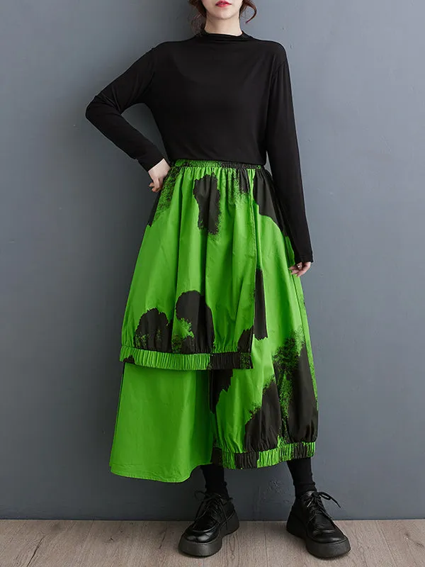 xakxx High Waisted Loose Asymmetric Elasticity Pleated Split-Joint Skirts