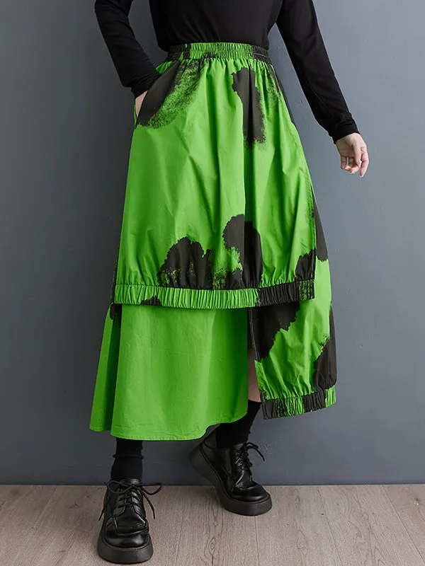 xakxx High Waisted Loose Asymmetric Elasticity Pleated Split-Joint Skirts