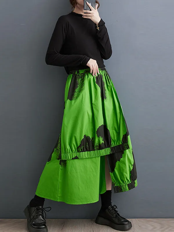 xakxx High Waisted Loose Asymmetric Elasticity Pleated Split-Joint Skirts