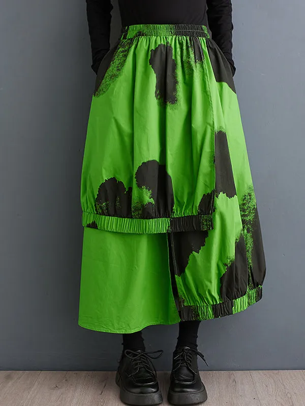 xakxx High Waisted Loose Asymmetric Elasticity Pleated Split-Joint Skirts