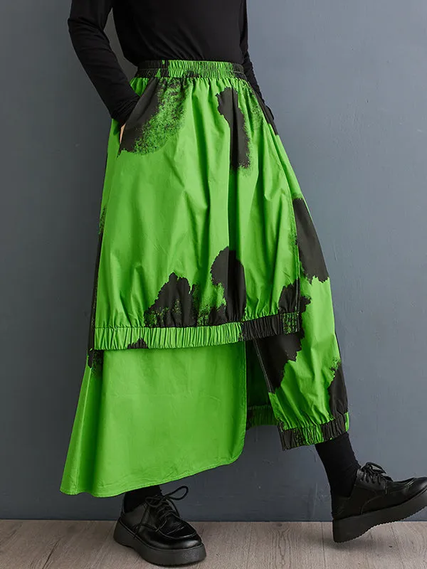 xakxx High Waisted Loose Asymmetric Elasticity Pleated Split-Joint Skirts