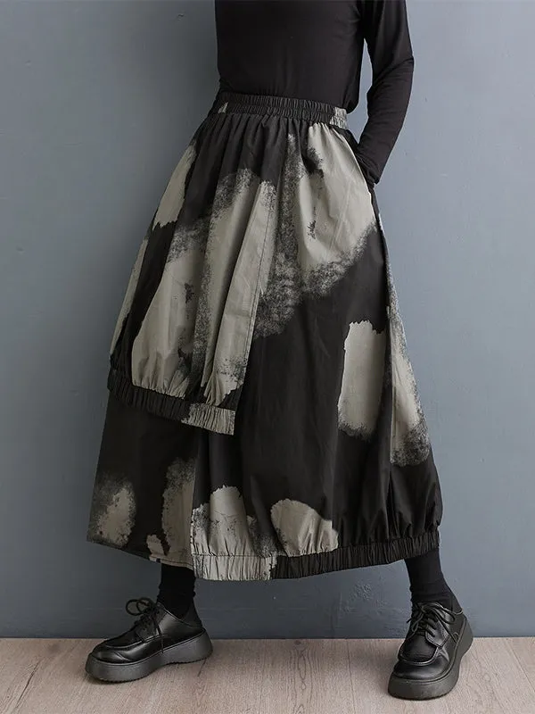 xakxx High Waisted Loose Asymmetric Elasticity Pleated Split-Joint Skirts