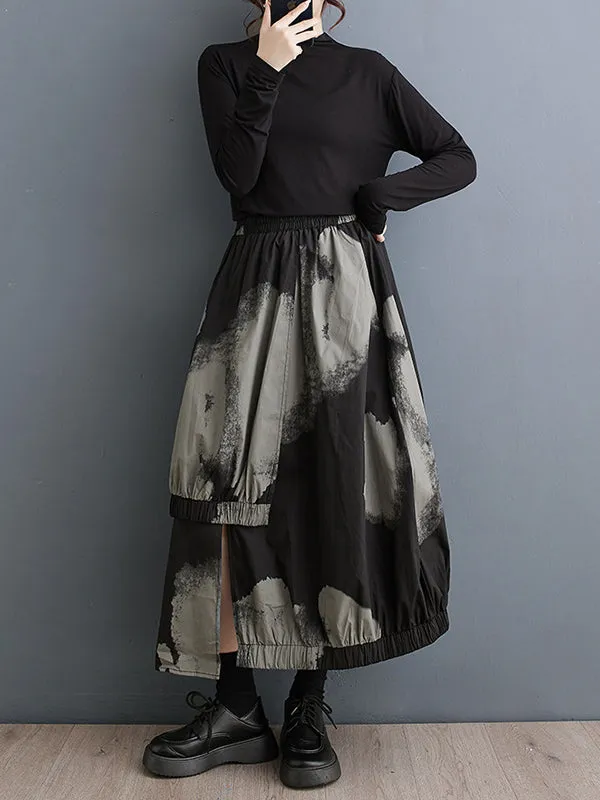 xakxx High Waisted Loose Asymmetric Elasticity Pleated Split-Joint Skirts