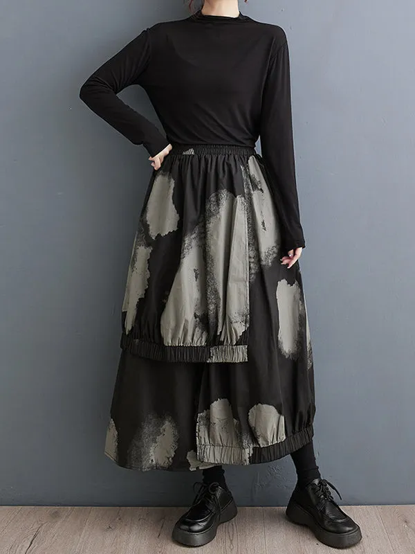 xakxx High Waisted Loose Asymmetric Elasticity Pleated Split-Joint Skirts