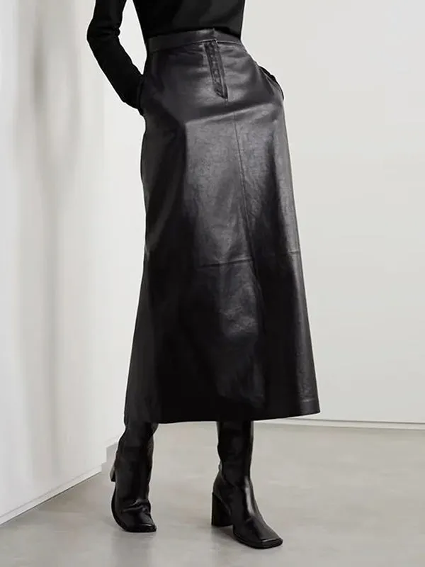 xakxx High Waisted Loose Pockets Solid Color Long Skirts Skirts Bottoms