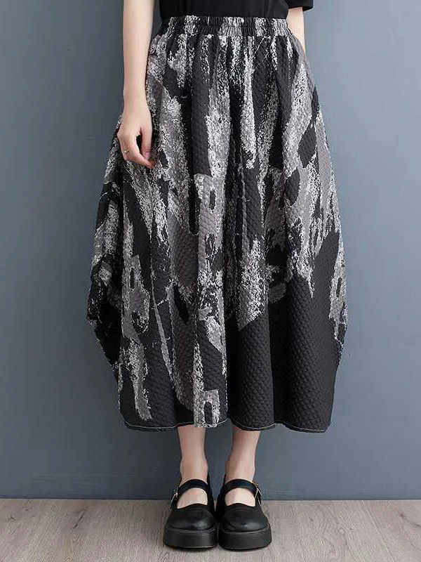 xakxx Loose Elasticity Printed Skirts Bottoms