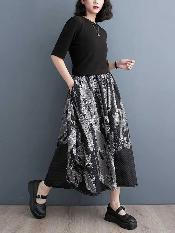 xakxx Loose Elasticity Printed Skirts Bottoms
