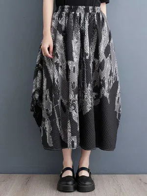 xakxx Loose Elasticity Printed Skirts Bottoms