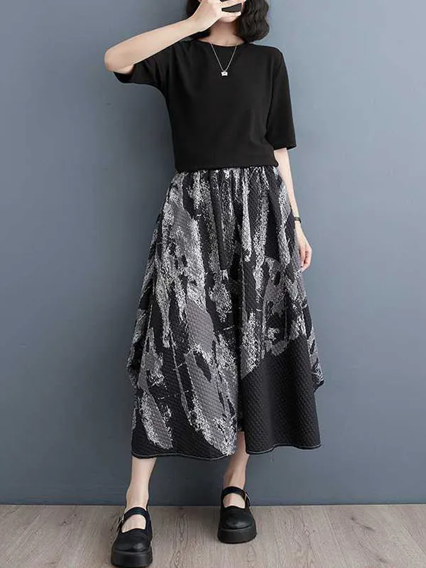 xakxx Loose Elasticity Printed Skirts Bottoms