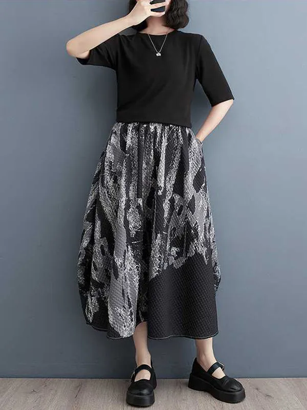 xakxx Loose Elasticity Printed Skirts Bottoms