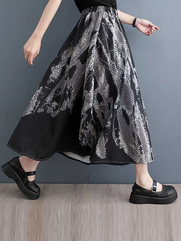 xakxx Loose Elasticity Printed Skirts Bottoms