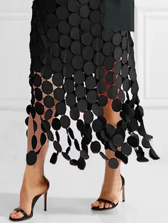 xakxx Loose Hollow Polka-Dot Solid Color Skirts Bottoms