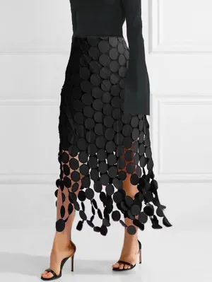 xakxx Loose Hollow Polka-Dot Solid Color Skirts Bottoms