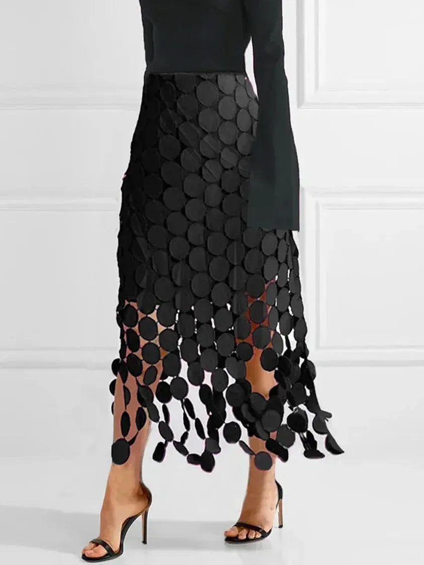 xakxx Loose Hollow Polka-Dot Solid Color Skirts Bottoms